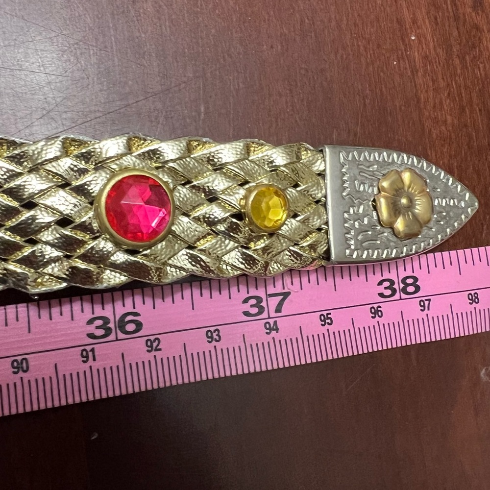 Braided belt gold toned faux leather lightweight western  stones bling EUC - Picture 8 of 8